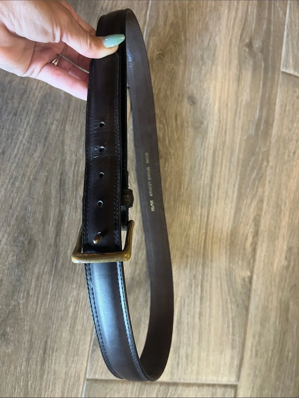 Men's Brown Leather Belt with Brushed Brass Buckle